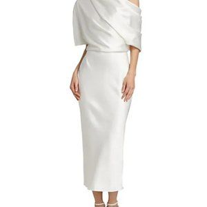 Amsale Draped Off-The-Shoulder Midi-Dress